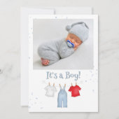 Blue Baby Boy Photo Clothesline Custom 案内状 (正面)