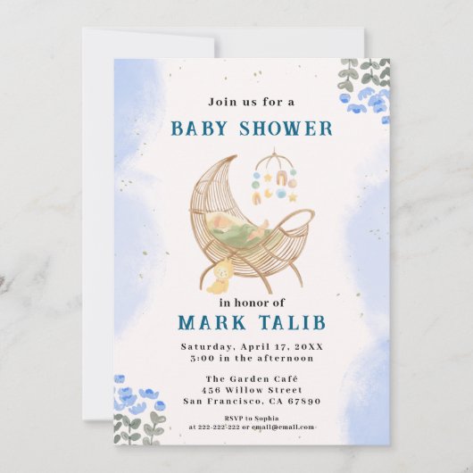 Blue Baby Boy Shower Invitation – Customizable 招待状 (正面)