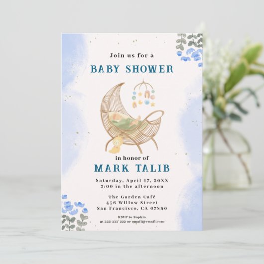 Blue Baby Boy Shower Invitation – Customizable 招待状 (スタンド正面)