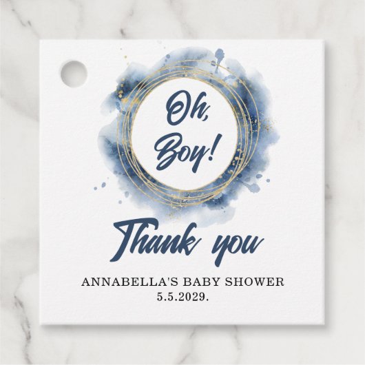 Blue Baby Boy Shower Square フェイバータグ (正面)