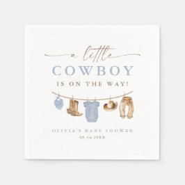 Blue Baby Clothesline Little Cowboy Baby Shower スタンダードカクテルナプキン