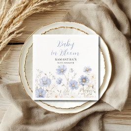 Blue Baby In Bloom Wildflower Boy Baby Shower スタンダードカクテルナプキン