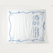 Blue Baby Is Brewing Coffee Baby Shower タペストリー (正面(横))