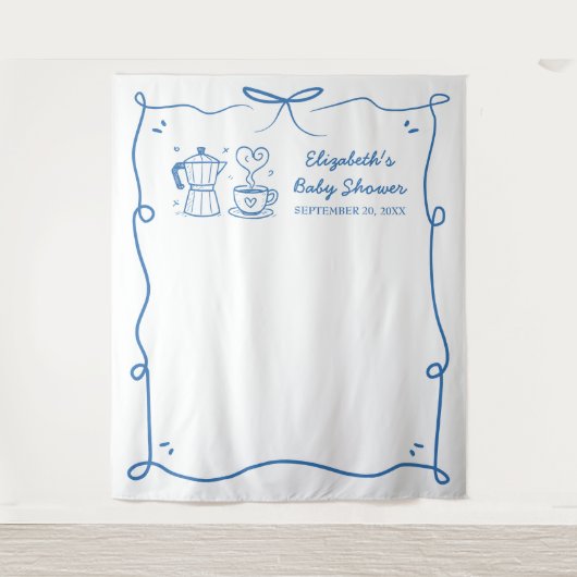 Blue Baby Is Brewing Coffee Baby Shower タペストリー (正面)