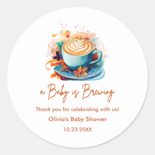 Blue Baby is Brewing Coffee Baby Shower Thank You  ラウンドシール (正面)