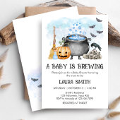 Blue Baby is Brewing Halloween Baby Shower 招待状