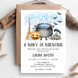 Blue Baby is Brewing Halloween Baby Shower 招待状