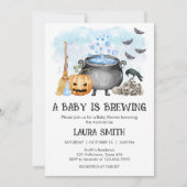 Blue Baby is Brewing Halloween Baby Shower 招待状 (正面)