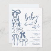 Blue Baby Its Cold Outside Baby Shower Invitation シーズンカード (正面/裏面)