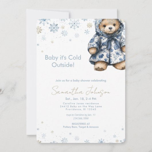 Blue Baby It's Cold Outside Teddy Bear 招待状 (正面)