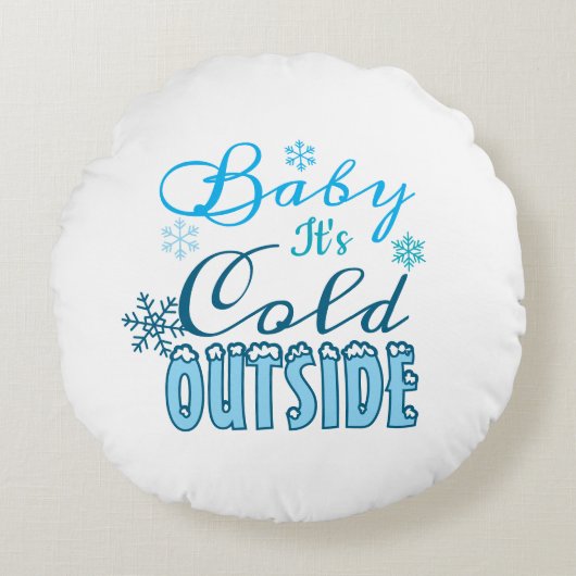 Blue Baby It's Cold Outside Winter Snowflake Kid's ラウンドクッション (正面)
