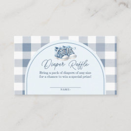 Blue Baby Shoes Gingham Baby Shower Diaper Raffle エンクロージャーカード