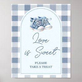Blue Baby Shoes Gingham Baby Shower Love is Sweet ポスター