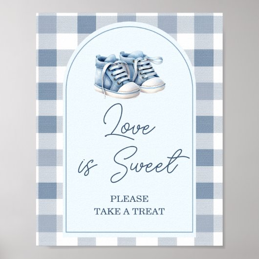Blue Baby Shoes Gingham Baby Shower Love is Sweet ポスター (正面)