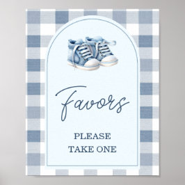 Blue Baby Shoes Gingham Booties Baby Shower Favors ポスター