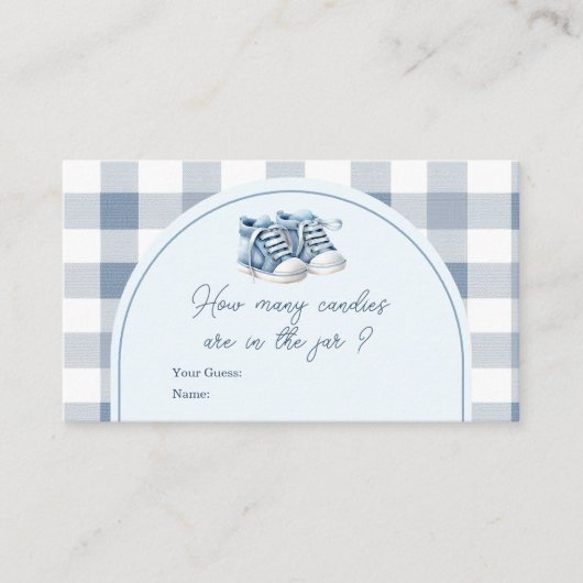 Blue Baby Shoes Gingham Booties How Many Candies エンクロージャーカード (正面)