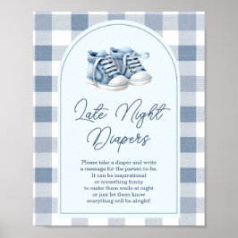 Blue Baby Shoes Gingham Booties Late Night Diapers ポスター