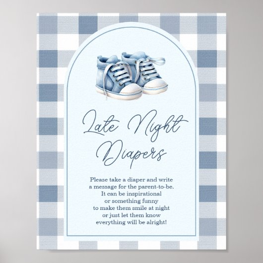 Blue Baby Shoes Gingham Booties Late Night Diapers ポスター (正面)