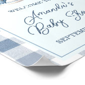 Blue Baby Shoes Gingham Boy Baby Shower Welcome ポスター (角)