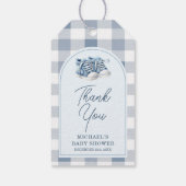 Blue Baby Shoes Gingham Boy Booties Baby Shower ギフトタグ (裏面)