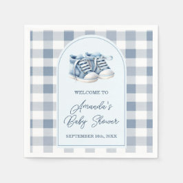 Blue Baby Shoes Gingham Boy Booties Baby Shower スタンダードカクテルナプキン