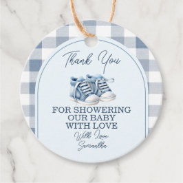 Blue Baby Shoes Gingham Boy Booties Baby Shower フェイバータグ
