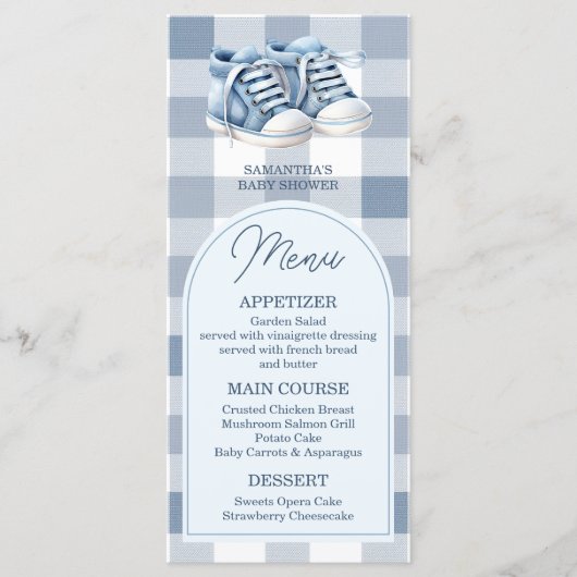 Blue Baby Shoes Gingham Boy Booties Baby Shower メニュー (正面)