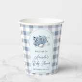 Blue Baby Shoes Gingham Boy Booties Baby Shower 紙コップ (裏面)