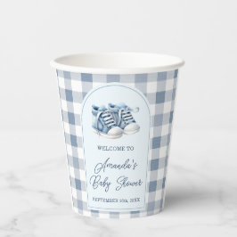 Blue Baby Shoes Gingham Boy Booties Baby Shower 紙コップ