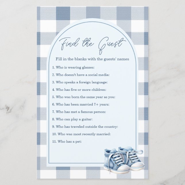 Blue Baby Shoes Gingham Find The Guest Game (正面)