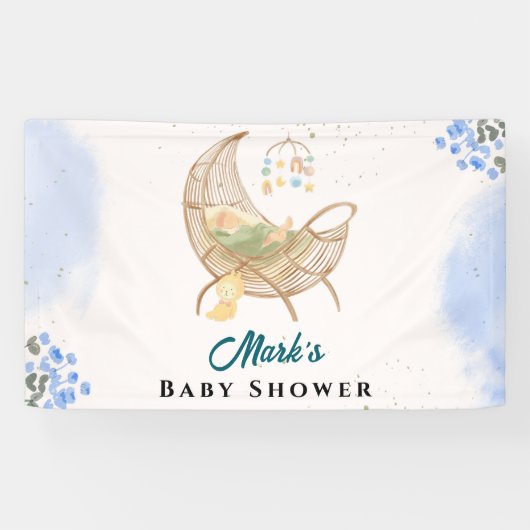 Blue Baby Shower Banner – Custom Name & Event  横断幕 (横)