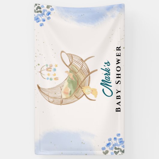 Blue Baby Shower Banner – Custom Name & Event 横断幕 (縦)