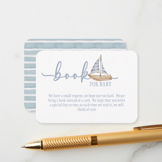 Blue Baby Shower Book for Baby Enclosure Card エンクロージャーカード (正面/裏面インサイチュ)