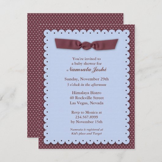 Blue Baby Shower Invitation 招待状 (正面/裏面)