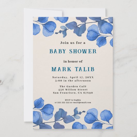 Blue Baby Shower invitation – Custom Name & Event 招待状 (正面)