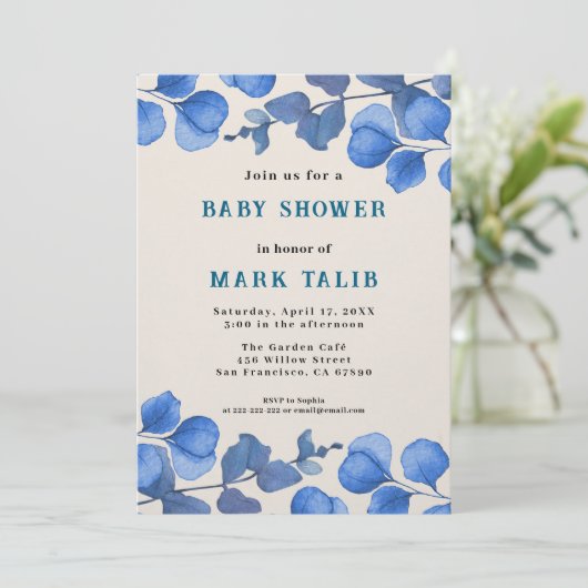 Blue Baby Shower invitation – Custom Name & Event 招待状 (スタンド正面)