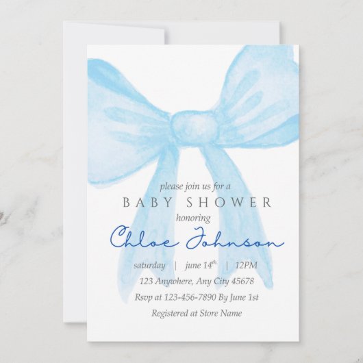 Blue Baby Shower Invitation – Editable Template (正面)