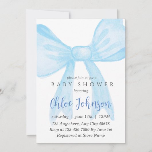 Blue Baby Shower Invitation – Editable Template (正面)