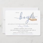 Blue Baby Shower Invitation with Sailboat & Stripe 招待状 (正面)