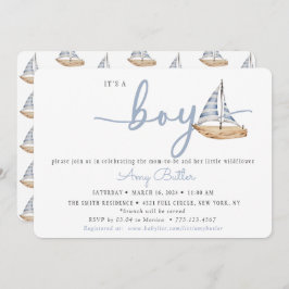 Blue Baby Shower Invitation with Sailboats 招待状