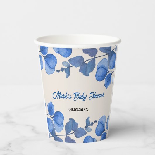 Blue Baby Shower paper cup – Custom Name & Event  紙コップ (裏面)