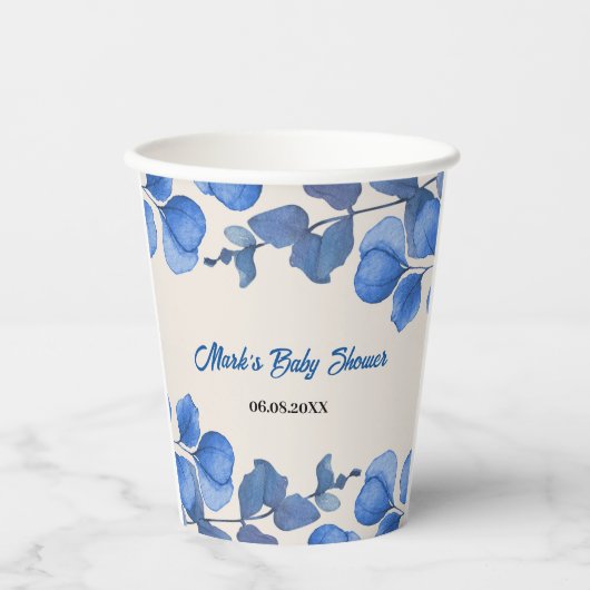 Blue Baby Shower paper cup – Custom Name & Event 紙コップ (正面)
