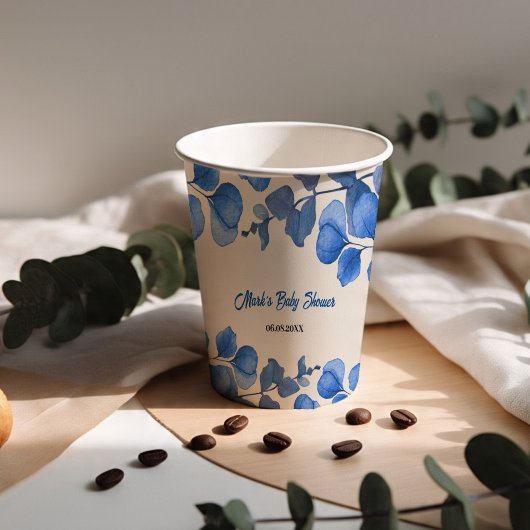 Blue Baby Shower paper cup – Custom Name & Event  紙コップ