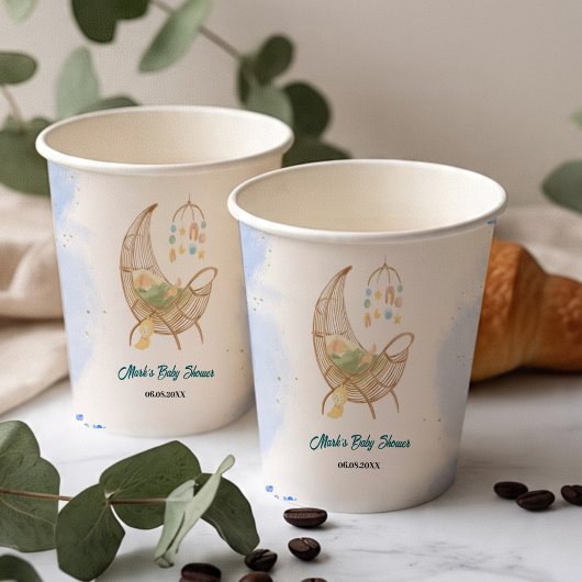 Blue Baby Shower Paper Cups – Custom Baby Name  紙コップ