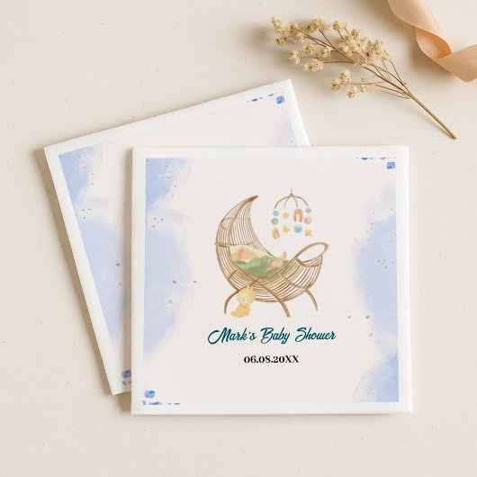 Blue Baby Shower Paper Napkins – Custom Baby Name スタンダードカクテルナプキン