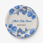 Blue Baby Shower paper plate – Custom Name & Event ペーパープレート (正面)