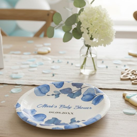 Blue Baby Shower paper plate – Custom Name & Event ペーパープレート