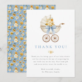 Blue Baby Shower Thank You Card | Vintage Pram サンキューカード