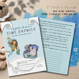 Blue Baby Shower Time Capsule Sugestion Checklist 招待状