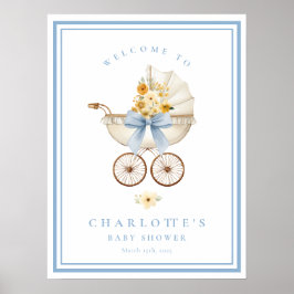 Blue Baby Shower Welcome Poster | Vintage Pram ポスター
